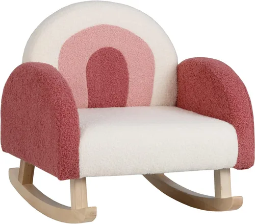 Costzon Sofá para niños, mecedora para niños pequeños con marcos de madera maciza, tela de felpa, diseño antipuntas para habitación de niños,