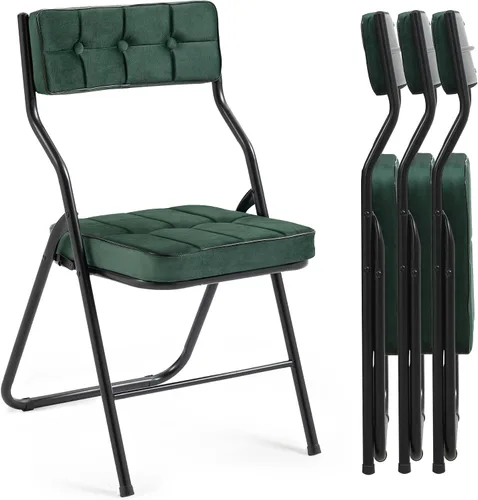 Miniatura 17 de HOMEFUN Paquete de 4 sillas plegables acolchadas, sillas de comedor plegables con cojín, asiento adicional portátil y ensamblado para invitados