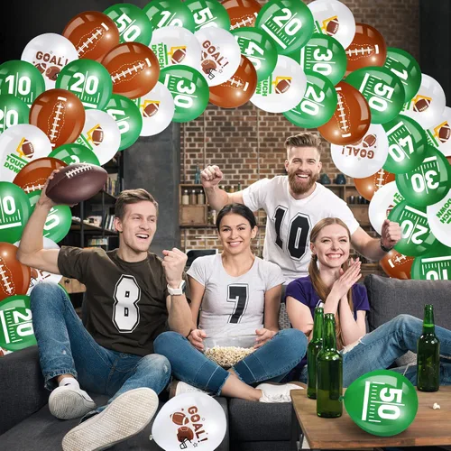 Miniatura 7 de Censen 45 globos de fútbol de 12 pulgadas, globos deportivos de látex para fiestas de fútbol, globos de retocar blanco, verde, marrón
