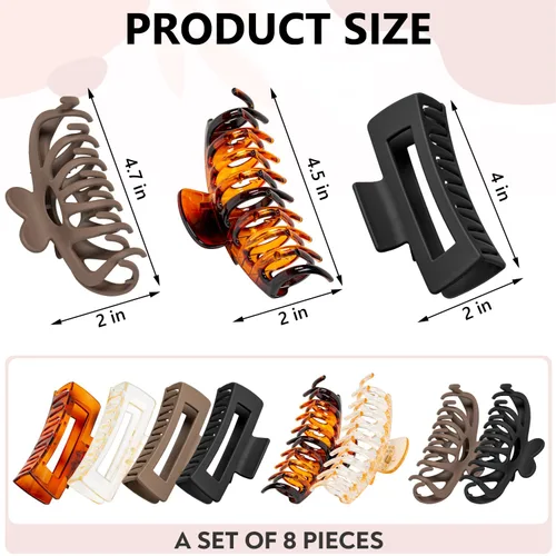 Miniatura 2 de 8 pinzas para el cabello Alhadi para mujer, paquete variado de pinzas de garra, 3 diseños múltiples de pinzas para el cabello grandes, para cabello