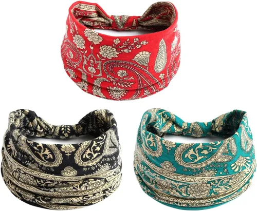 Miniatura 95 de K-Elewon Paquete de 3 diademas elásticas anchas para mujer, bandas para el cabello para yoga, deportes