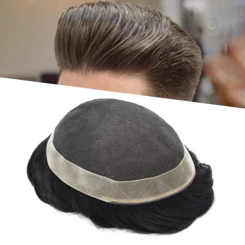 Miniatura 17 de Toupee For Men Real Human Hair Soft Swiss Lace Mens Toupee Hair Replacement System For Men Hairpieces Protesis Capilar Para Hombre 6x8 Medium light
