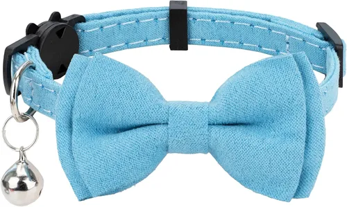 Miniatura 17 de Collar de gato con pajarita de campana Breakaway Kitten Small Pet Safety Solid Wedding Basic Pure Color Suede Soft Adjustable Sailor Bow - [1
