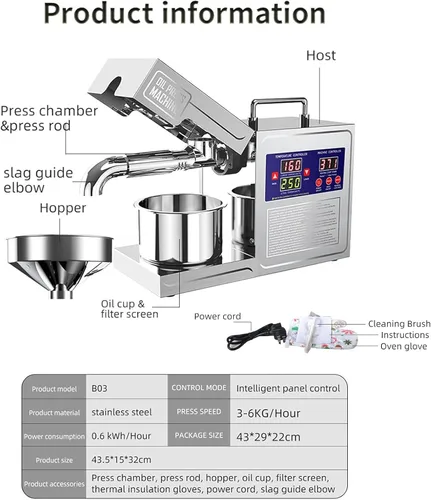 Miniatura 5 de Máquina de prensa de aceite Máquina de prensa en frío para extracción de aceite eléctrica, máquinas de prensa de calor de 820 w utilizadas