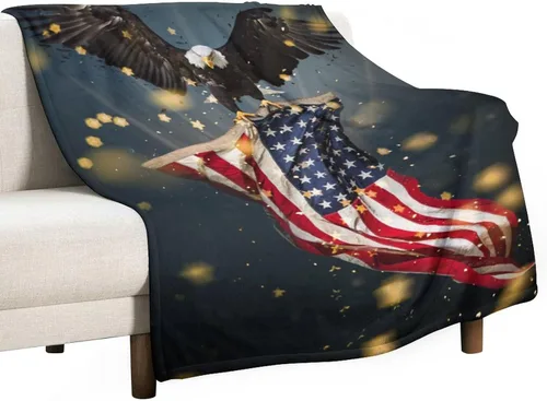 Miniatura 11 de Manta de bandera estadounidense con águila calva, decoración patriótica, forro polar esponjoso, grueso, tamaño grande, suave para sofá, silla, cama