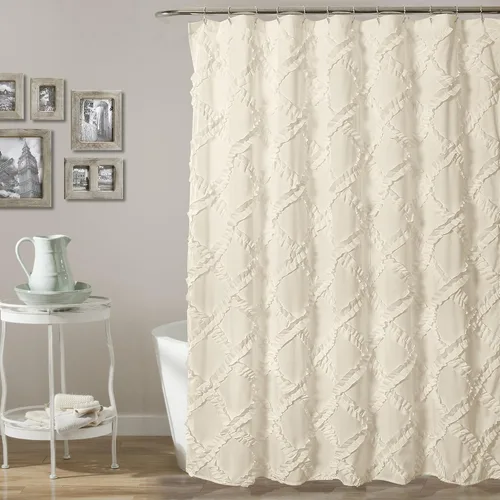 Miniatura 11 de Lush Decor Cortina de Ducha con Volantes Diamante 72"L x 72"L Blanco - Cortinas de Ducha de Tela para Baño - Cortina de Baño Blanca - Decoración