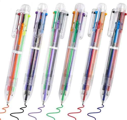 Miniatura 4 de Paquete de 23 bolígrafos multicolor de 0.020 in, 6 en 1, retráctiles, 6 colores, bolígrafo de barril transparente para suministros de oficina