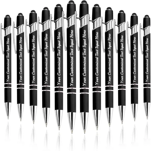 Miniatura 12 de Bolígrafo personalizado, 50 bolígrafos personalizados, grabado a granel con logotipo de nombre, lápiz digital de tinta negra suave con toque
