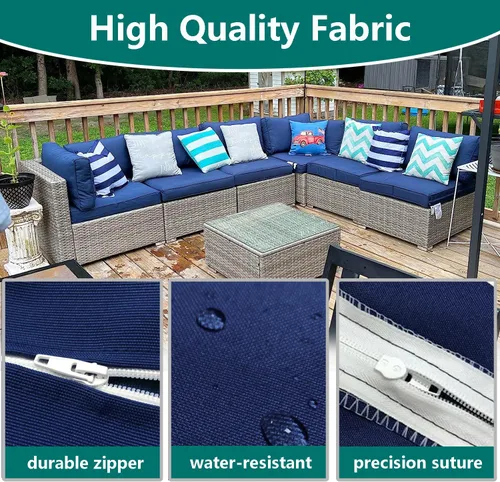 Miniatura 4 de FLYMEI Fundas para Cojines de Patio 24x24x4 Impermeables Funda para Cojín de Exterior de Reemplazo 2 Paquetes Funda para Cojín de Asiento de Azul