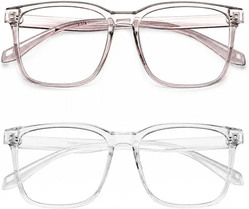 TEAPLMTT - Lentes de bloqueo de luz azul, anteojos de computadora cuadrados grandes, anti luz azul para mujeres y hombres Claro+púrpura claro