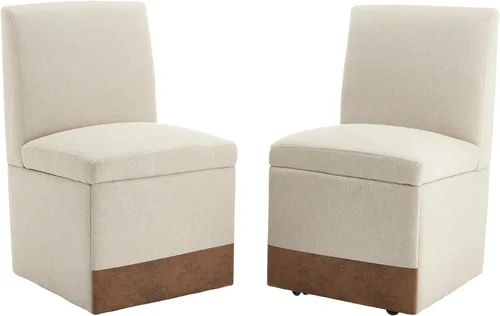 Miniatura 5 de Juego de mesa de comedor extensible para mesa de cocina extensible de 4, 5 piezas y 4 sillas de almacenamiento ocultas de lino tapizadas de madera
