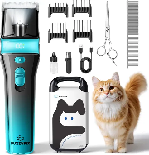 Miniatura 7 de Cortapelos para gatos con hoja 5 en 1, kit de aseo para gatos, recortadora de pelo recargable inalámbrica, cuchilla de acero inoxidable desmontable