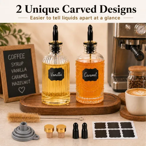 Miniatura 3 de ChezMax Botellas dispensadoras de jarabe de café, recipientes de vidrio de 7 onzas con boquilla de vertido de metal, accesorios de barra de café