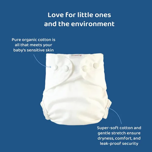 Miniatura 5 de BISENKID Pañal interior de tela de algodón orgánico, súper absorbente y cómodo, se utiliza con una cubierta de pañal de tela impermeable que se