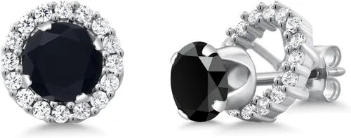 Gem Stone King Aretes redondos de plata de ley 925 de 0.236 in con piedra natal extraíble para mujer
