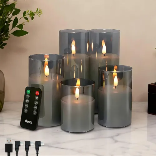 Miniatura 13 de LEDHOLYT Vela Recargable Sin Llama, Vela de Pilar LED Intermitente de Cera Real con Control Remoto y Temporizador, Mecha en Forma de Lágrima, Velas