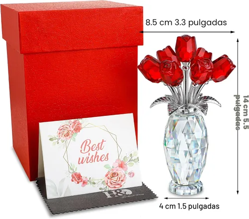 Miniatura 5 de H&D HYALINE & DORA Figura de flor de rosa de cristal, adorno de ramo de flores de vidrio, regalo de rosa de vidrio para Navidad, Día de la Madre