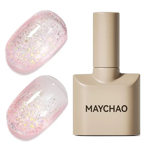 Miniatura 24 de MAYCHAO Esmalte de uñas de gel con purpurina de oro rosa de 0.5 fl oz, 1 esmalte de gel de oro rosa brillante, esmalte de uñas LED UV, arte de uñas