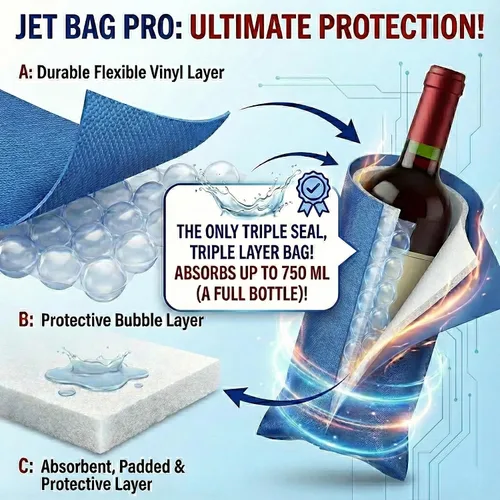 Miniatura 2 de Jet Bag PRO Version - Bolsas de vino reutilizables para viajes, acolchadas, absorbentes, protector de botellas de vino, bolsas de viaje