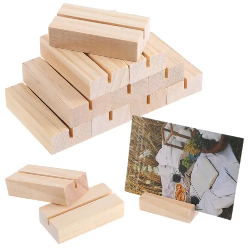 50 soportes de madera para tarjetas de lugar, soportes de números de mesa, soportes acrílicos, soportes de exhibición de imágenes para boda, fiesta,