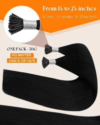 Miniatura 2 de Sunny Hair - Extensiones de cabello humano real I-tips, 24 pulgadas, 1.76 onzas, extensiones de cabello Remy, cabello humano natural suave