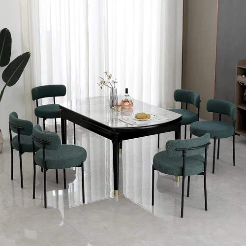 Miniatura 22 de DYHOME - Juego de 2 sillas de comedor de bouclé negro, sillas de cocina modernas de mediados de siglo con respaldo curvo y patas de metal, sillas
