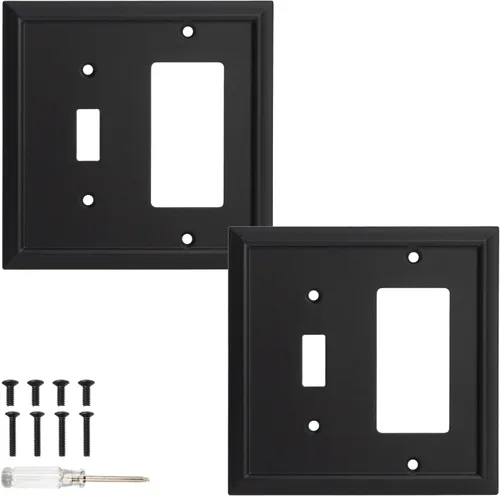 Miniatura 12 de Placa de pared, cubiertas de toma de corriente dúplex, cubierta de interruptor de luz negro mate - Placa de cubierta de toma de corriente eléctrica