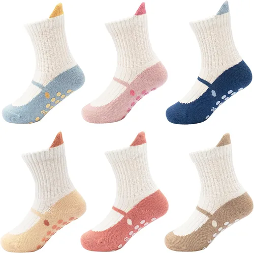 Miniatura 7 de Looching Paquete de 6 calcetines antideslizantes de algodón con empuñaduras de estilo ballet para bebés y niñas