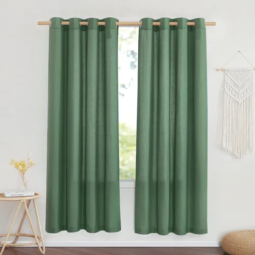 Miniatura 240 de NICETOWN Cortinas de lino natural con textura de lino para dormitorio, mezcla de lino rústica con ojales en la parte superior, semitransparentes