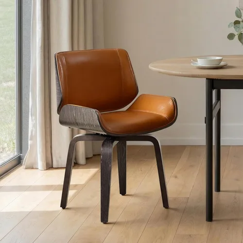 Zouron Sillas de comedor giratorias, sillas de escritorio modernas de mediados de siglo, silla retro de piel sintética con patas de madera, silla de