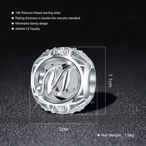 Miniatura 55 de FOREVER QUEEN - Dije con letra inicial de la A a la Z, para pulsera y collar, de plata de ley 925 con cuentas de circonita cúbica, joyería de regalo
