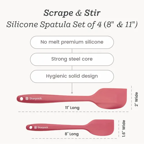 Miniatura 4 de StarPack - Juego de espátulas de silicona «Scrape & Stir» (4 piezas) – Juego de espátulas resistentes al calor a 600 °F – Espátulas de cocina
