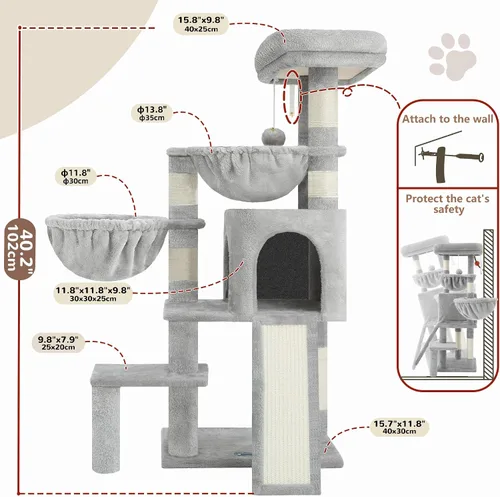 Miniatura 5 de Gitelsnour Árbol para gatos, torre para gatos con condominio, 2 cestas, plataforma grande, tabla para rascar, postes rascadores para gatos