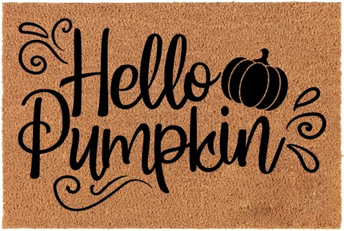Felpudo divertido de fibra de coco – Hello Pumpkin Thanks Giving Halloween Welcome Front Porch Decor – Personalizado, resistente, antideslizante,