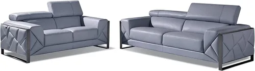 Miniatura 17 de BlackJack Furniture Gianni - Sofá de cuero italiano de grano superior con reposacabezas ajustables de 9 posiciones, patrón geométrico contemporáneo