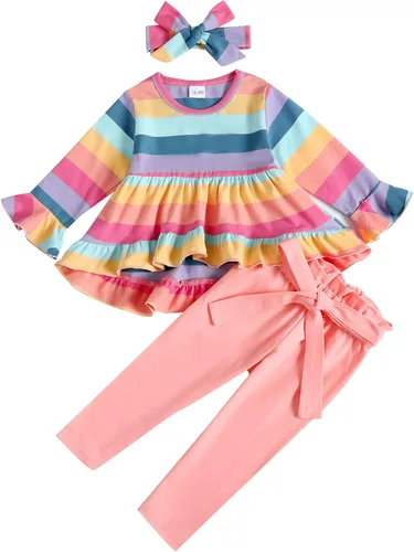Miniatura 96 de Kucnuzki Conjunto de ropa para bebé niña pequeña, camisa de manga con volantes, pantalón floral, ropa de otoño e invierno para niña