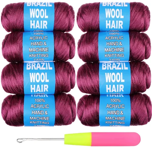 Miniatura 24 de 8 piezas de lana brasileña para trenzas, negro natural, cabello de lana brasileña para trenzar para mujeres, hilo para cabello para locs falsos