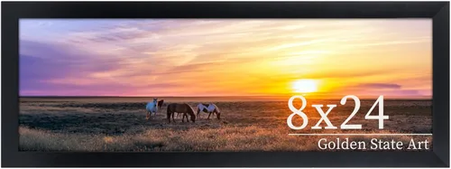 Golden State Art, Marco de fotos de 8 x 24 pulgadas, madera maciza negra con vidrio templado, marco de 8 x 24 pulgadas para pared de galería