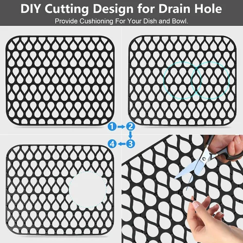 Miniatura 7 de Protectores de fregadero para fregadero de cocina, 2 piezas de alfombrilla de cocina de silicona de 13.58"x11.6", protector inferior antideslizante
