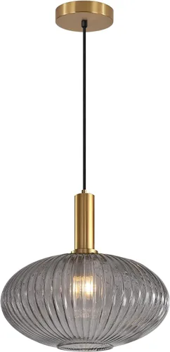 Miniatura 12 de KCO Lighting Lámpara Colgante Mini de Cristal Ahumado, Accesorio de Iluminación de 1 Luz Oro Cepillado, Luces Colgantes para Isla de Cocina