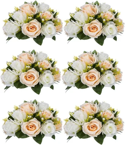 Miniatura 15 de NUPTIO Centros de mesa de flores blancas para mesas: 6 piezas de arreglo de bolas de flores artificiales para fiesta de boda, rosa floral falsa