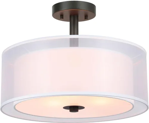 Miniatura 10 de XiNBEi Lighting XB-SF1194-BN - Lámpara de techo semiempotrada con pantalla de tela, lámpara de techo semiempotrada de tambor de 16 pulgadas