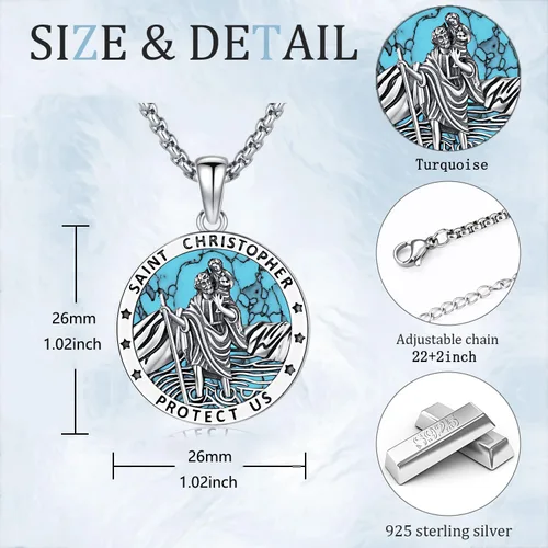Miniatura 188 de Odinstone Collar de plata de ley 925 con medalla de San Miguel/San Cristóbal/San Benito/Crucifijo de Jesús/San Uriel/Arcángel Rafael para hombres