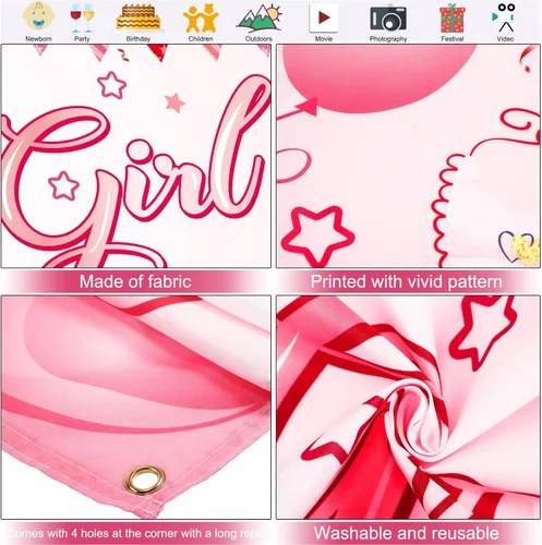 Miniatura 3 de Cartel con texto en inglés "It's a Girl", decoración de baby shower, horizontal de tela rosa, grande, de tela grande, con texto en inglés "It is a