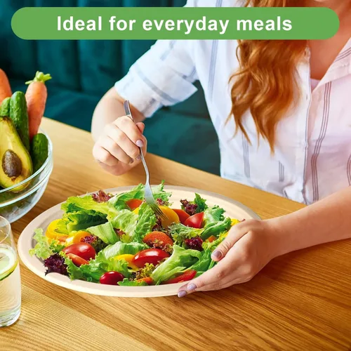Miniatura 5 de Platos de papel marrón ecológicos de 12 pulgadas, paquete de 100 platos de cena ovalados compostables resistentes