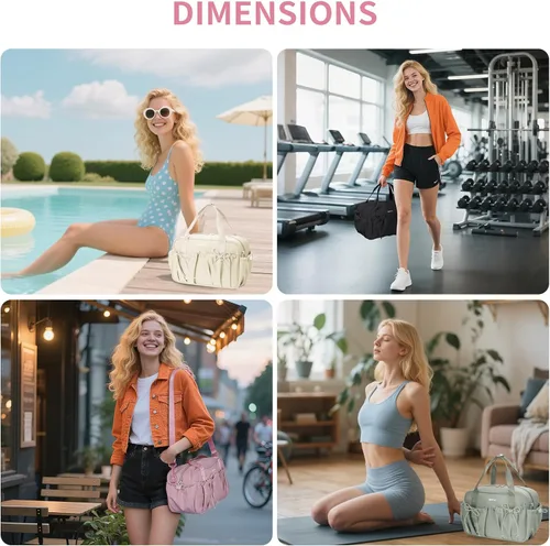 Miniatura 8 de ECOHUB Pequeña bolsa de gimnasio para mujer, mini bolsa de lona para gimnasio con compartimento húmedo, bolsa deportiva con lazo, bonita bolsa