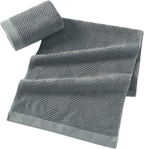 Miniatura 3 de sense gnosis Toalla de mano a rayas de espiga gris de primera calidad, 100% algodón, ultra suave, altamente absorbente, juego de 2 toallas de mano