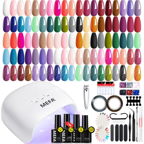 Miniatura 25 de MEFA - Juego de esmalte de uñas de gel azul, 6 colores, azul marino, zafiro, azul, brillantina, tonos oscuros, juego de iniciación, gel brillante
