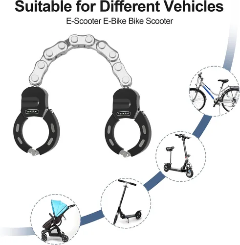 Miniatura 7 de Cerradura eléctrica para scooter, cerradura de bicicleta de alta seguridad con 3 llaves, cadena de bloqueo de bicicleta resistente de 0.71 pulgadas