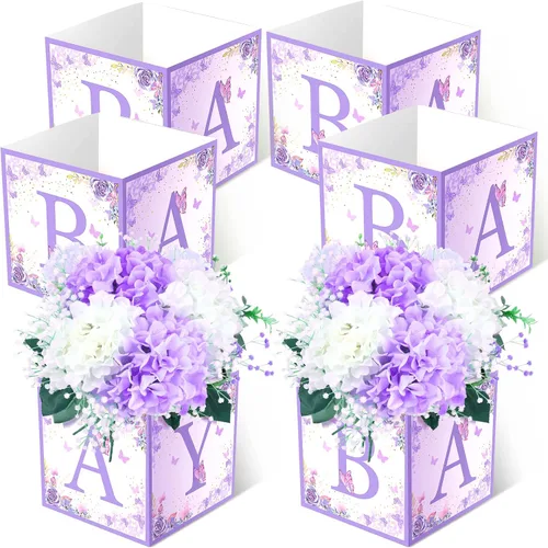 Miniatura 10 de Bucherry - 6 cajas de centro de mesa de baby shower con letras de "bebé", cajas de flores, decoración de mesas para baby shower, cumpleaños, Azul